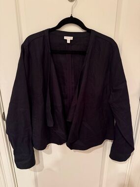 Black Open Front Lightweight Linen Jacket